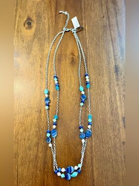 Chico's Blue and Aqua Multi-Strand Beaded Necklace
